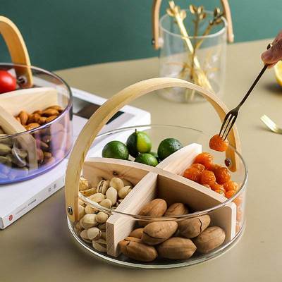 欧式玻璃手提水果篮子客厅水果盘冰盒啤酒沙拉桶糖果零食碗盘家用