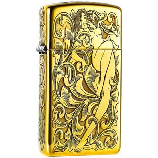 zippo打火机黄铜唐草仙子纤巧窄机送礼官方正品煤油防风火机正版