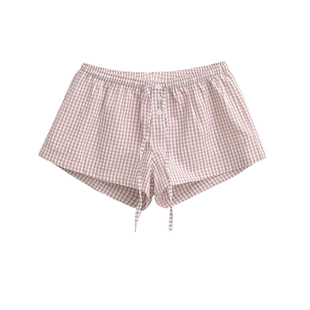 BM风松紧腰格子低腰短裤女夏季新款抽绳百搭显瘦居家休闲阔腿热裤