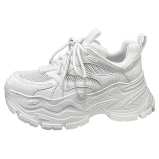 欧洲站2026新款真皮松糕厚底小白鞋欧货增高透气网面老爹鞋女夏款