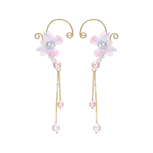 简约流苏玉石耳坠古风汉服耳饰手工精灵耳夹无耳洞耳挂超仙蝴蝶