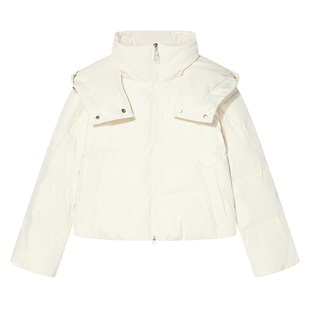 Goodland美地女装2024年冬季新款白色鸭绒立领连帽羽绒服短款