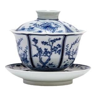 钟家窑盖碗茶杯景德镇高端青花柴窑泡茶盖碗茶碗经典手绘十二花神