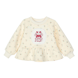 小O宝Okids童装宝宝碎花加绒卫衣女裙摆公主风2025冬女童可爱上衣