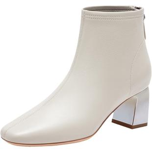 真美诗冬夜渐暖2024冬季商场同款柔软羊皮渐变粗跟时装靴J5778DD4