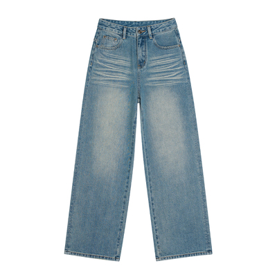 王家有鱼2026春季新款复古浅蓝阔腿裤中高腰牛仔裤子女装时尚长裤