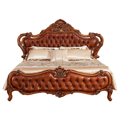 实木头层豪华雕花主卧双人欧式床