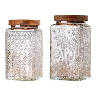 家用大号复古海堂花浮雕糖果罐密封罐储物罐茶叶杂粮收纳玻璃带盖