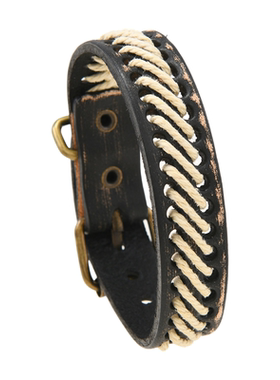 复古做旧缝线牛皮可调节配饰手环