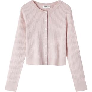 森马针织开衫女短款绞花修身内搭打底休闲秋季简约圆领衣服甜美风