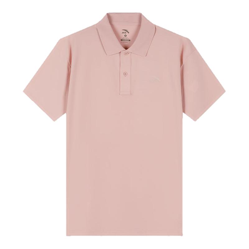 安踏短袖t恤男粉色polo衫