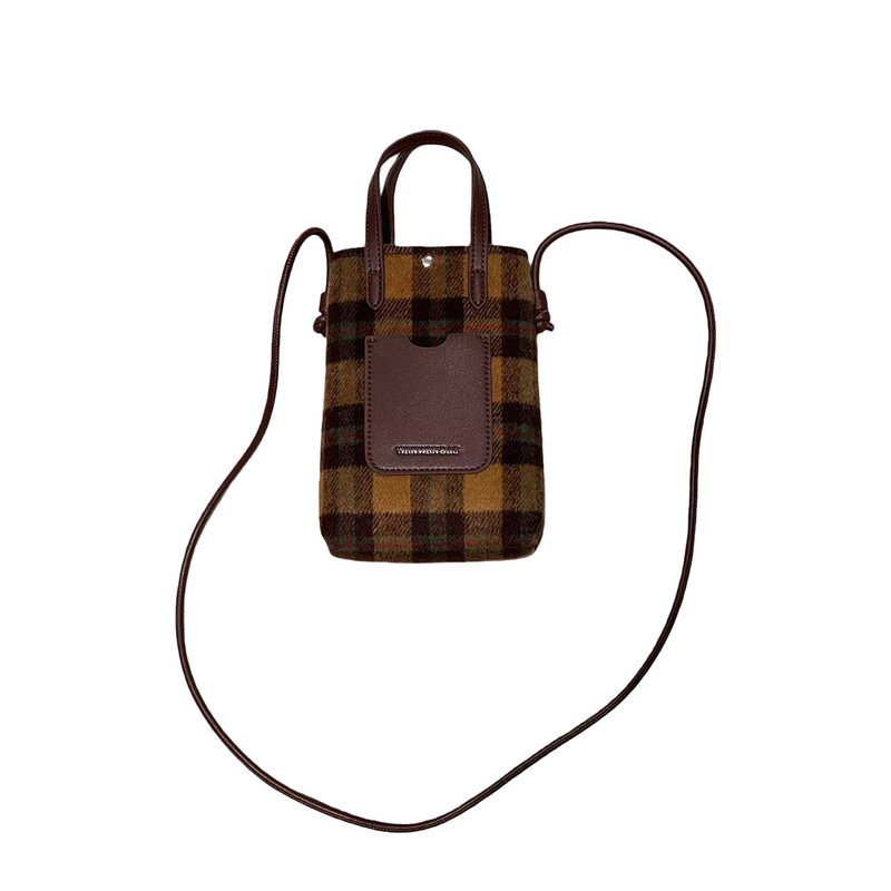 格纹呢料小方包女款单肩斜挎手机包2025新款秋冬迷你高级手提包