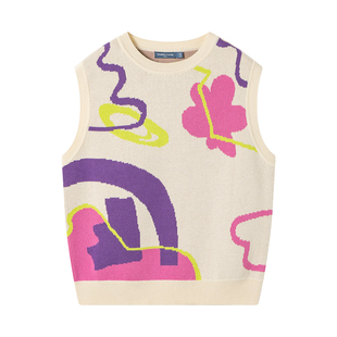 加比瑞童装 春秋新款 简约休闲舒适个性女童针织背心中大儿童毛衣