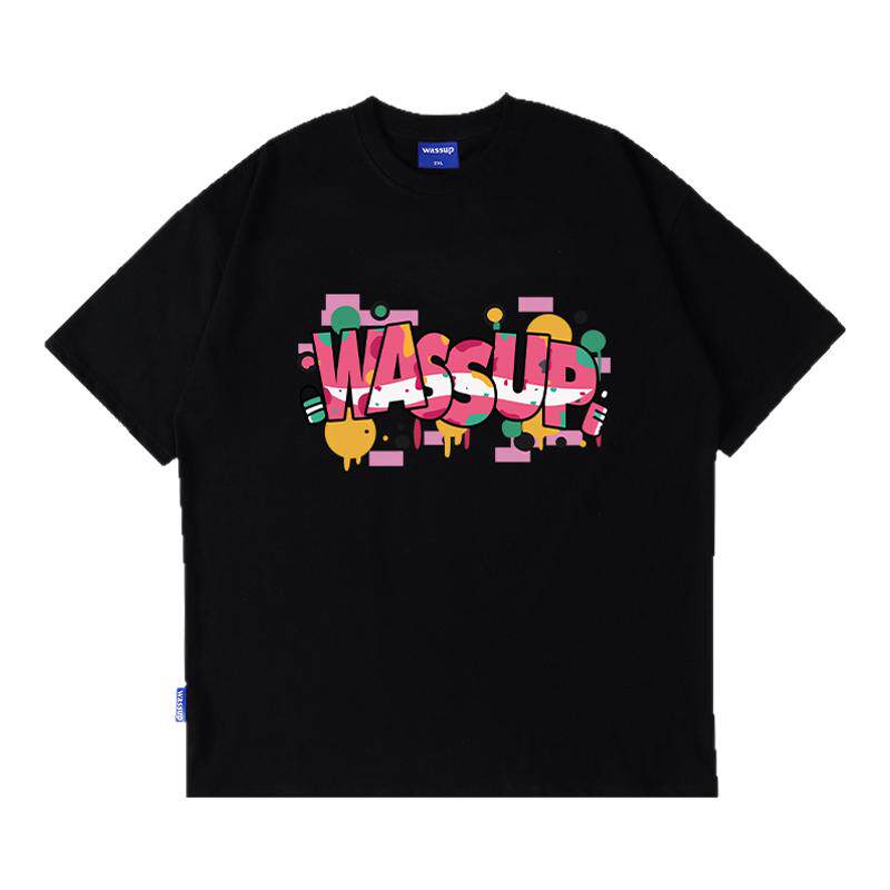 WASSUP美式多巴胺字母情侣T恤衫