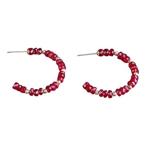 可卿珠宝 涟漪 红宝石耳环女18k金耳钉耳圈耳饰彩宝时尚正品礼物