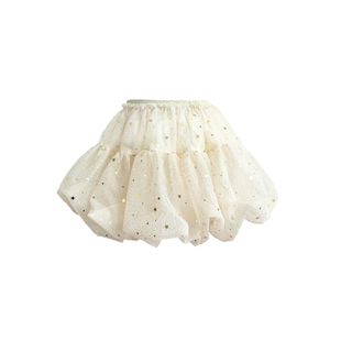 Quincy Mae甜美蕾丝波点蛋糕半身裙女花苞A字蓬蓬短裙纱裙奶油风