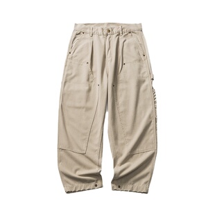 Point lamp秋季美式复古做旧双膝牛仔伐木裤男设计直筒帆布休闲裤