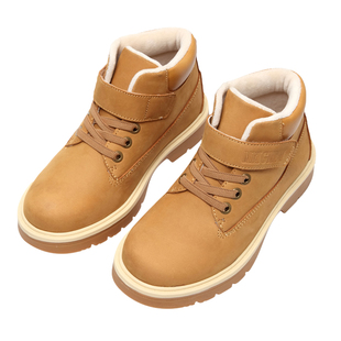 美格新儿童小黄靴女童马丁靴男童加绒软底真皮短靴中大童牛皮靴子