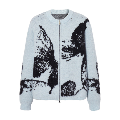 LA CRAWFISH2024冬季新款新中式复古蝴蝶提花圆领毛衣开衫外套女