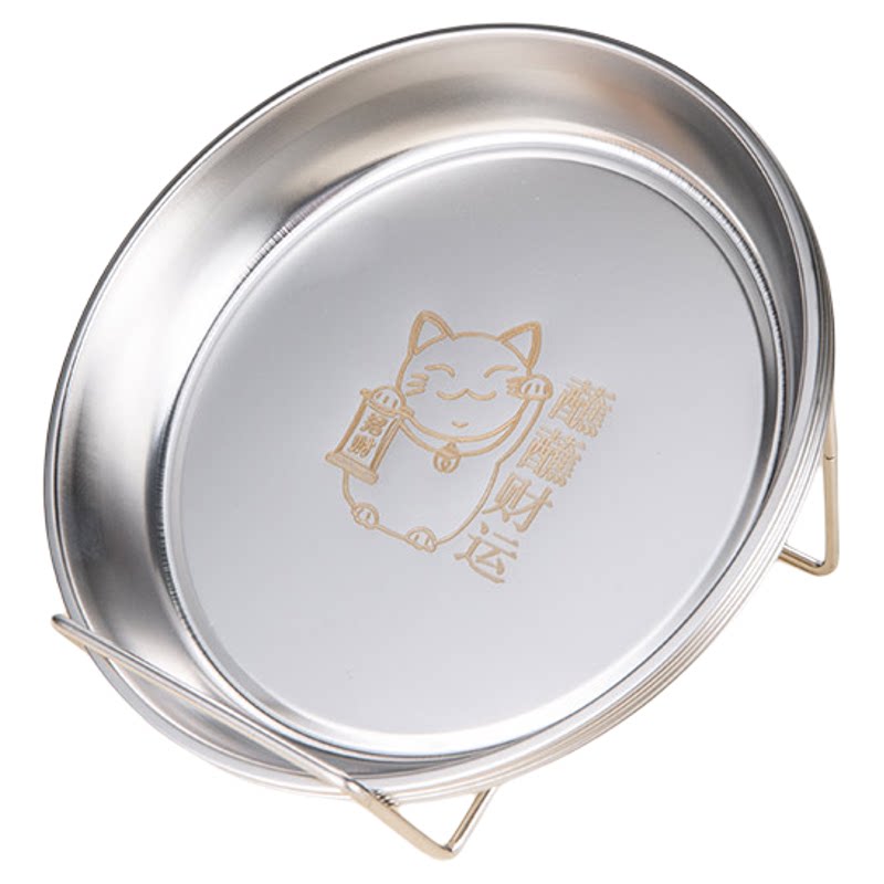 卡通招财猫吐骨家用高档餐桌垃圾盘碟可爱不锈钢盘子干果骨头碟子