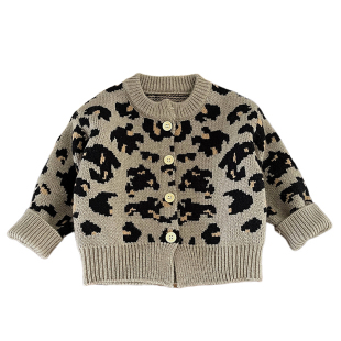 婴儿秋冬针织衫帅气牛仔裤两件套装男童洋气豹纹毛衣外套女宝衣服