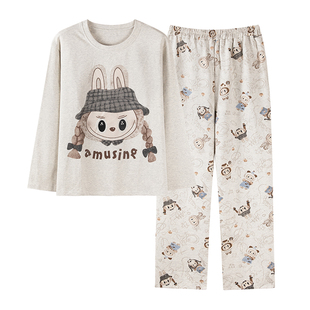 卡之恋睡衣长袖女春秋季纯棉加厚带胸垫可爱女生睡裤套装家居服冬