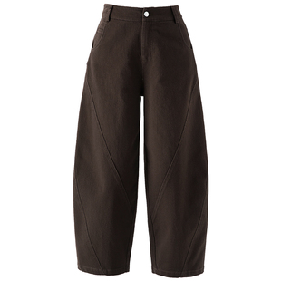 版型超好看的裤子棕色阔腿牛仔裤女2025新款秋冬小个子加绒弯刀裤