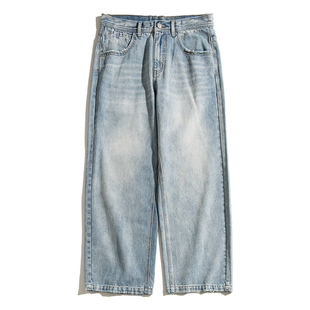 海上公路阔腿直筒牛仔裤男25新款美式复古水洗做旧休闲百搭长裤子