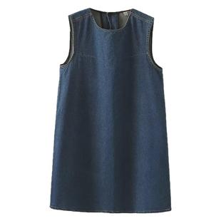 大码女装胖mm夏季韩系气质无袖牛仔连衣裙宽松显瘦复古休闲背心裙