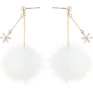 原创 真水貂毛雪花锆石925纯银针秋冬季毛毛球耳环女超仙森系耳夹