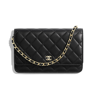 9.9新CHANEL香奈儿WOC金扣菱格小羊皮女款黑色单肩斜挎包