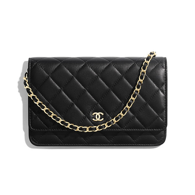 9.9新CHANEL香奈儿WOC金扣菱格小羊皮女款黑色单肩斜挎包