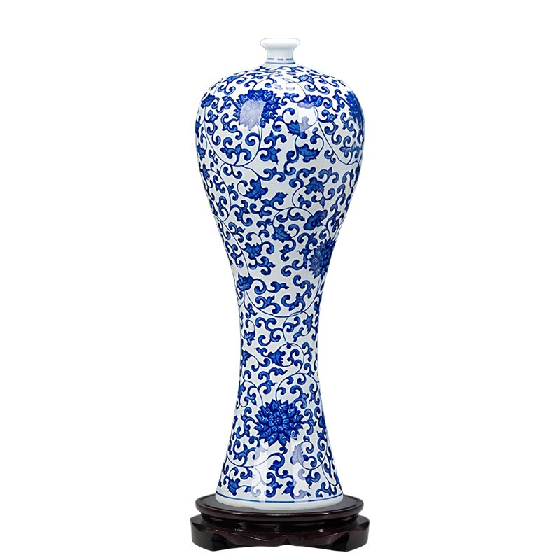 青花瓷美人瓶景德镇陶瓷花瓶高档釉里红梅瓶插花器新中式客厅装饰