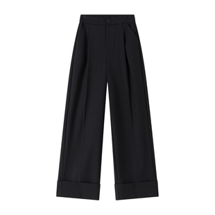 【优雅永不过时】CHICJOJO黑色阔腿裤女2024新款宽松卷边通勤休闲