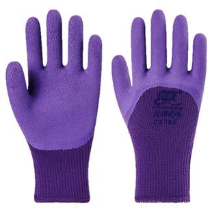 女士小码加绒加厚冬季保暖劳保手套耐磨保温防滑乳胶橡胶工地工业