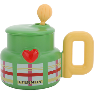 创意热气球马克被带盖带勺陶瓷咖啡杯小众精致好看的杯子家用喝水