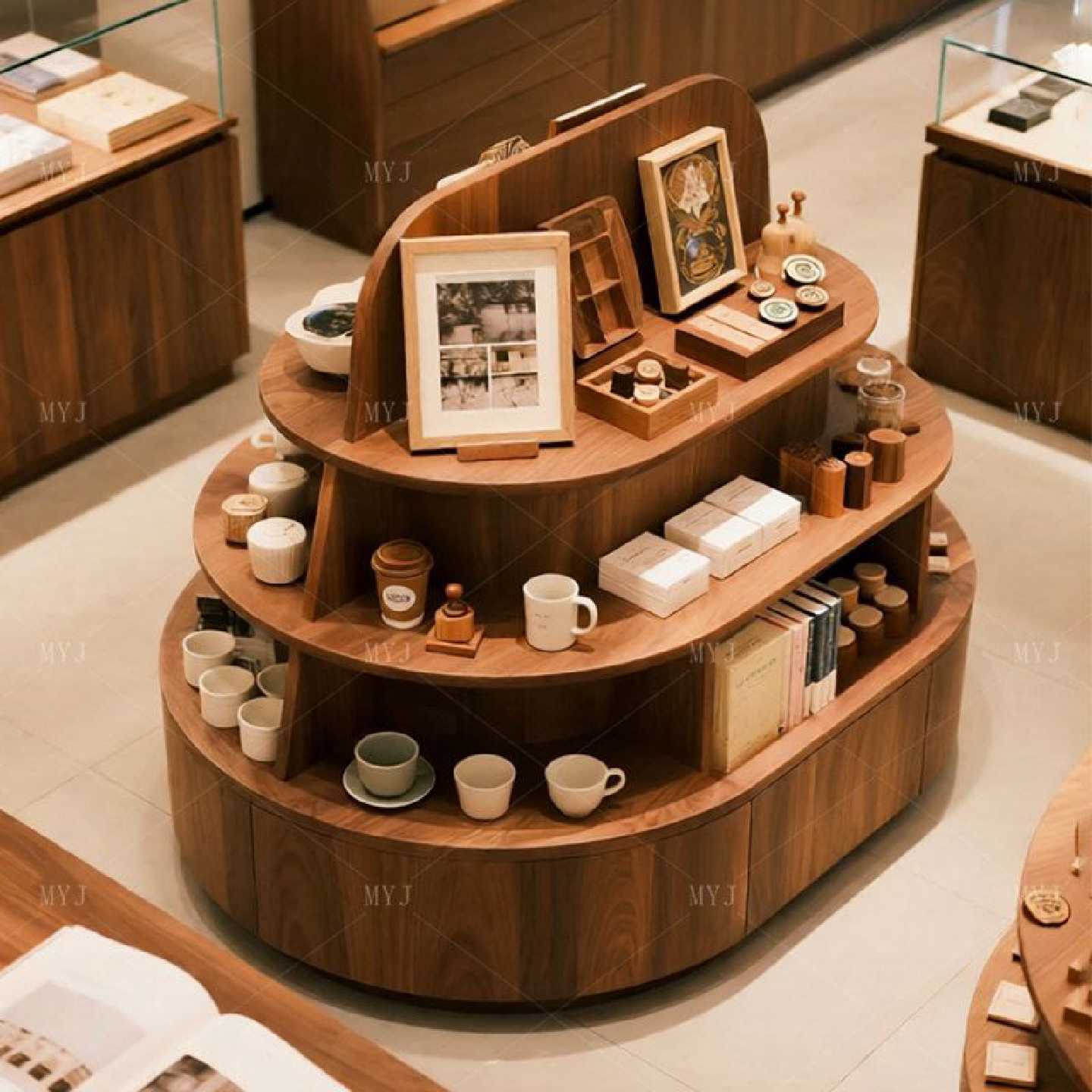 中岛柜多层展示台中岛流水台茶叶店商店文创店陈列定制展示柜