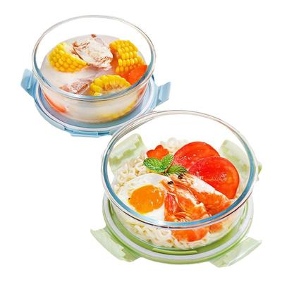 耐热玻璃饭盒圆形保鲜盒微波加热