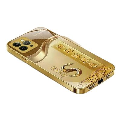 财源十二生肖玻璃壳适用苹果13promax手机壳iPhone16外壳国潮高级金色ip14保护壳小众好看苹果13新款手机套男