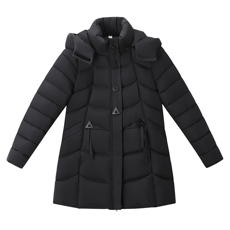黑色中长款棉衣女加厚保暖棉服冬