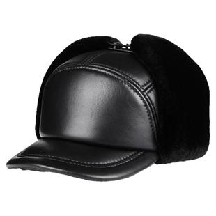 皮帽子男真皮冬天保暖护耳中老年爸爸加厚老人棉帽牛皮老头爷爷帽