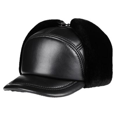 护耳帽老人头层真皮冬季