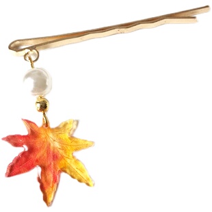 秋日絮语枫叶~原创设计毛球茸茸树叶流苏一字夹侧边夹刘海夹发夹