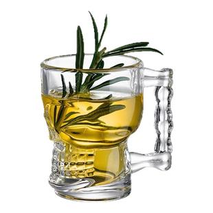 骷髅头迷你鬼脸杯酒吧鸡尾酒杯带把手玻璃杯加厚白酒杯一口子弹杯