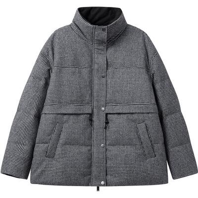 【播奥莱】播秋冬气质格纹羽绒服女羊毛面料外套DDR4RD5103