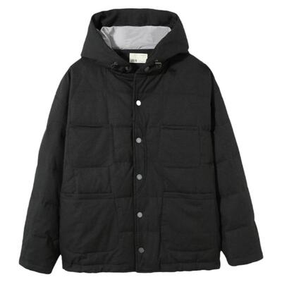 流石男装冬装时尚保暖连帽羽绒服男士新款短款宽松夹克外套上衣服