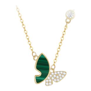 周大生绿野仙踪蝴蝶项链女款S925纯银锁骨链孔雀石生日礼物送女生