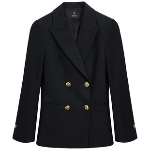 回笑藏青色西装女双排扣职业面试正装微喇叭裤套装小个子通勤西服