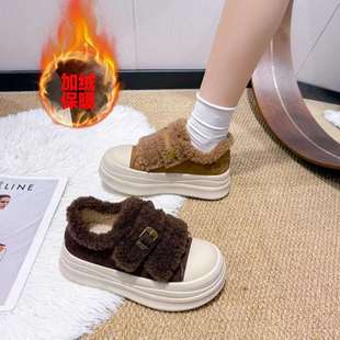 保暖绒面包鞋 毛毛鞋 复古百搭加厚德训鞋 新款 女 女2025秋冬季