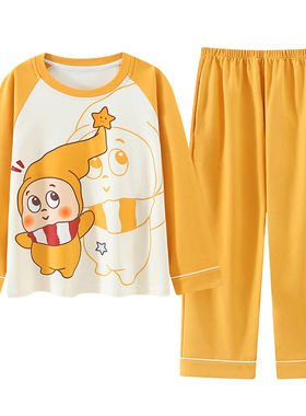 女童春秋纯棉长袖卡通家居服套装